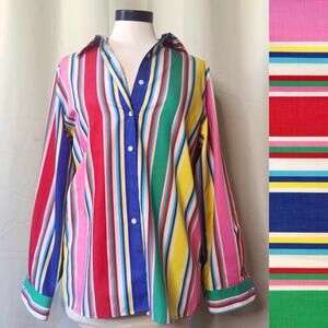 VTG 1970s Foxcroft Wrinkle Free Rainbow Pride Stripe Button Down Shirt